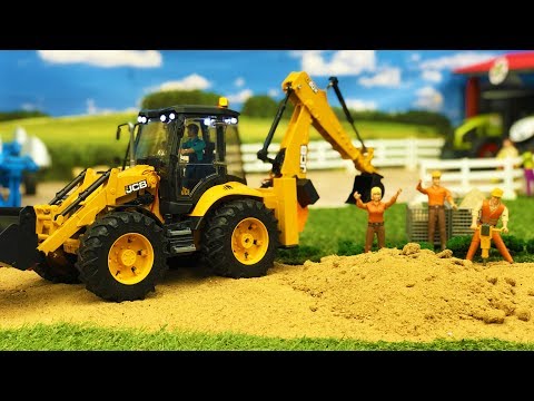 PLAYTIME PEMBINAAN | Traktor mainan Bruder dan trak | Video tindakan untuk kanak-kanak