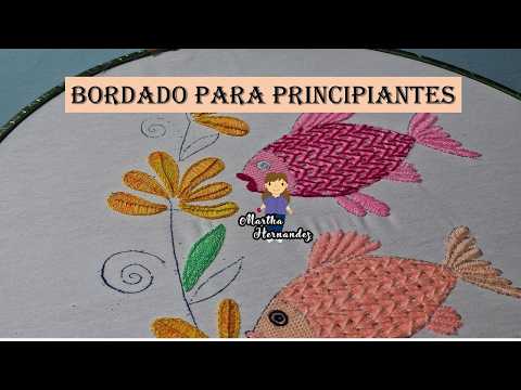 Bordado Fantasía Flores y Hojas Peces