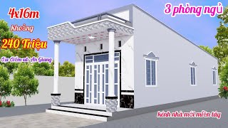 Mẫu nhà cấp 4 mái tiền chế 4x16m 3 phòng ngủ với cpht 240tr