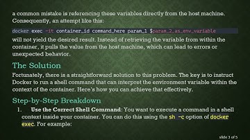 Utilizing docker container Environment Variables with the docker exec Command