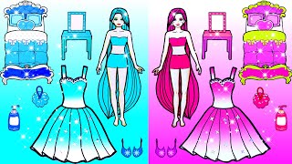 Pink Dress Vs Blue Dress - Color Makeup Contest Challenge - Dolls Beauty Story & Craft #2