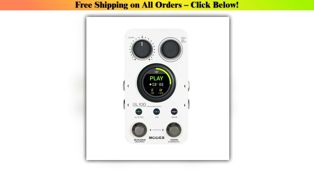 MOOER GL100 Looper Pedal Drum Machine, 2 in 1 Drum Looper Guitar Pedal 1.3-inch Touchsreen 100