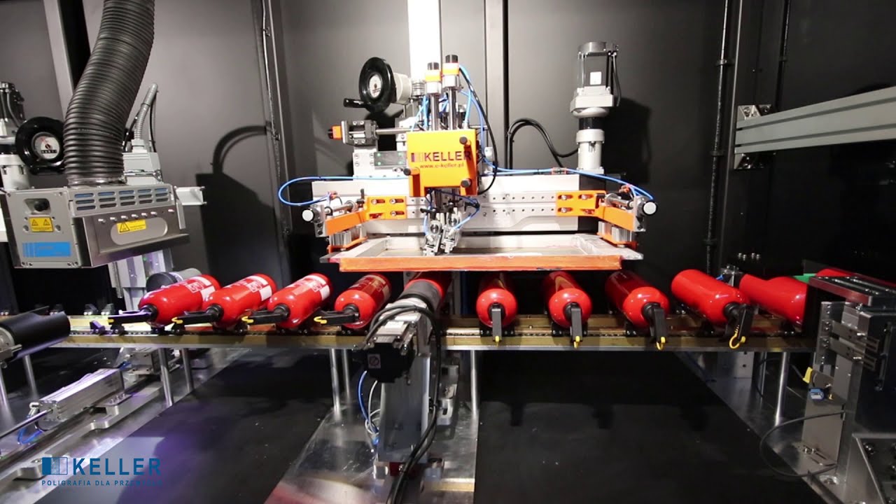 2colour screen printing machine for fire extinguishers KELLER YouTube