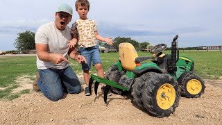 Using kids tractor to plow dirt | Tractors for kids working on the farm