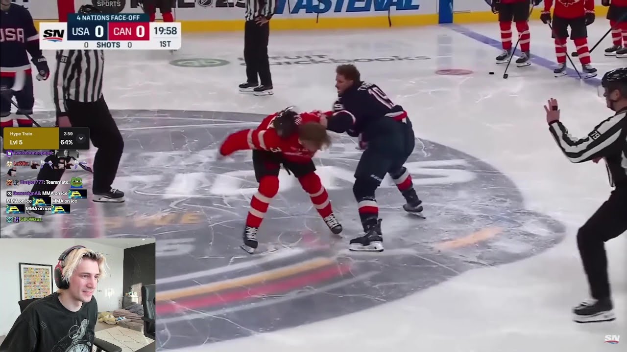 xQc Reacts to 3 Fights in 9 Seconds of Hockey Game