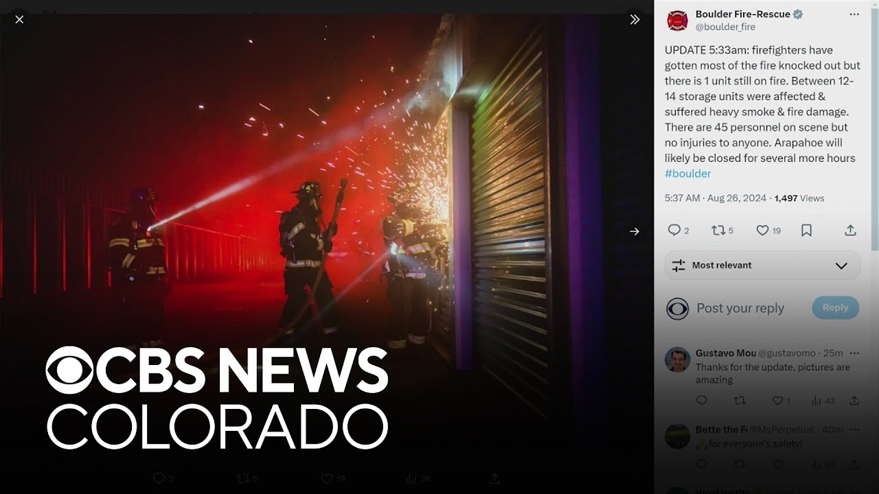 Firefighters battle fire burning at storage facility in Boulder - YouTube