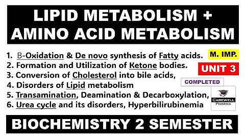 Unit 3 (complete) || Lipid Metabolism || Amino acid metabolism || biochemistry b pharm 2nd semester