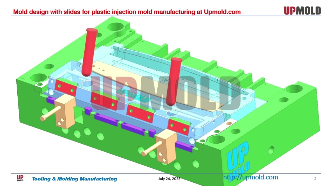 Mold design with slides for plastic injection mold manufacturing at Upmold.com
