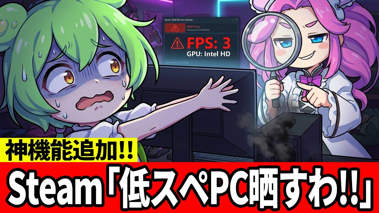 【悲報】Steamさん、低スペ勢を公開処刑してしまう…レビューに「PCスペック晒し」機能が追加され阿鼻叫喚に【ずんだもん】