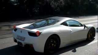 White two-tone ferrari 458 italia with matte black roof huge
acceleration in zurich, switzerland