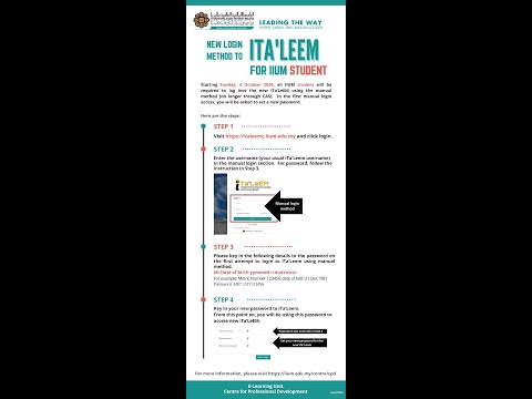 New iTa'LeEM login system for IIUM students, effective from 4th October 2020