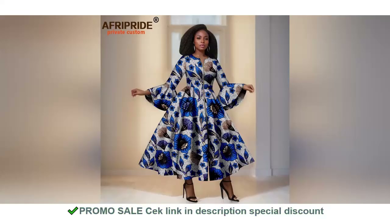 African Print Dresses for Women Flare Sleeve Elegant Zip Maxi Dress Party Attire for Lady Dashiki Lo
