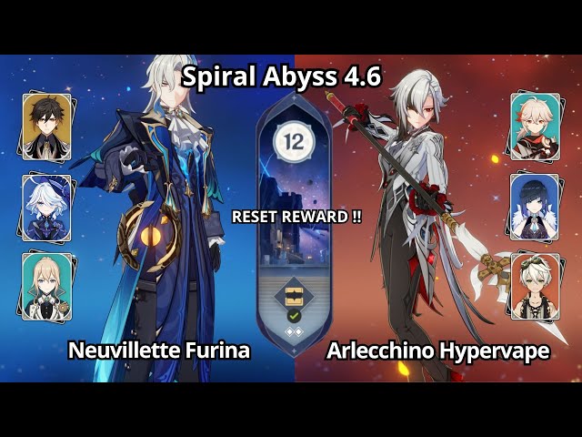 C0 Neuvillette Furina & C0 Arlecchino Hypervape - Spiral Abyss 4.6 Floor 12 Genshin Impact class=