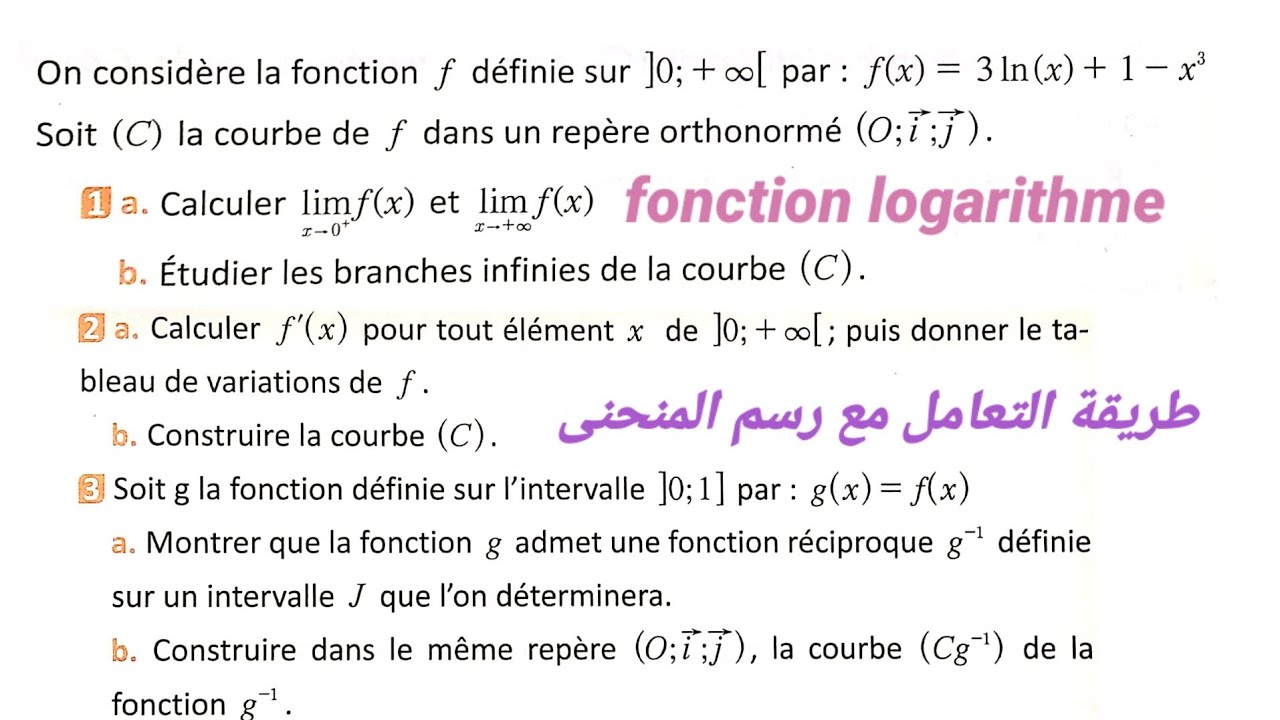 Fonction logarithme 2bac 🚩 exercice pour construire la courbe