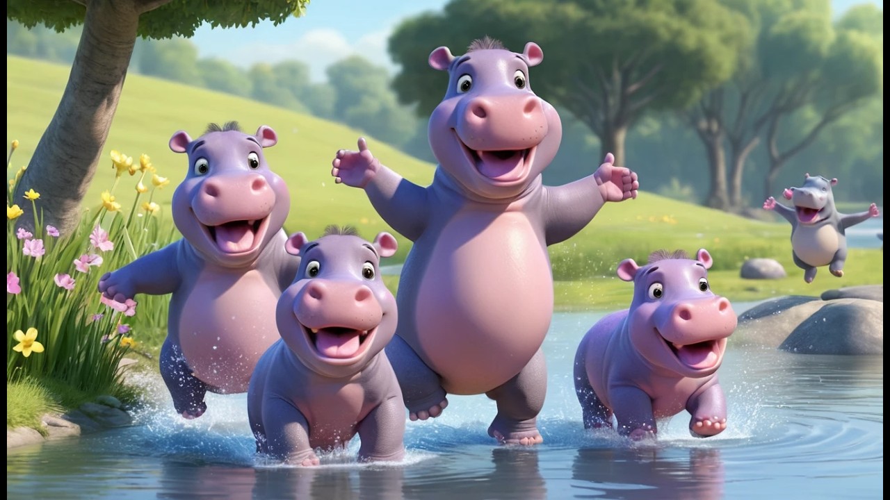Пять маленьких бегемотиков плещутся, плещутся, плещутся! | Детские песни и приключения животных