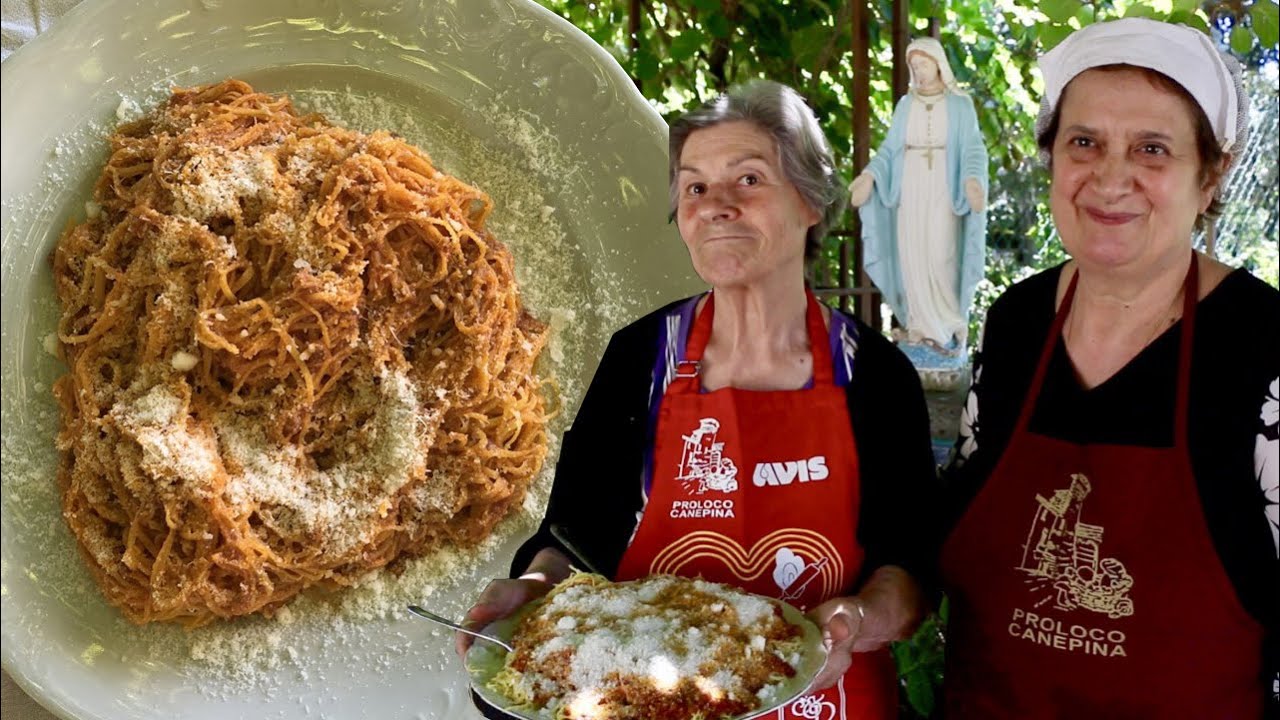Pasta Grannies make an angel hair style pasta from Canepina, Lazio