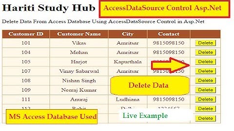 Delete Data Using AccessDataSource Control in Asp.Net C# | MS Access Database | Hindi | Tutorial