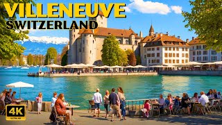 Spring in Villeneuve, Switzerland 🇨🇭 Walking Tour 4K 60fps