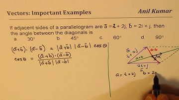 Given vectors for the adjacent sides of parallelogram find angle between diagonals - EDEXCEL - GCSE