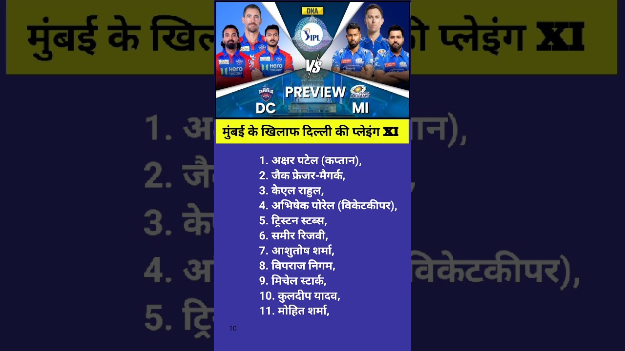 DC vs MI playing 11 