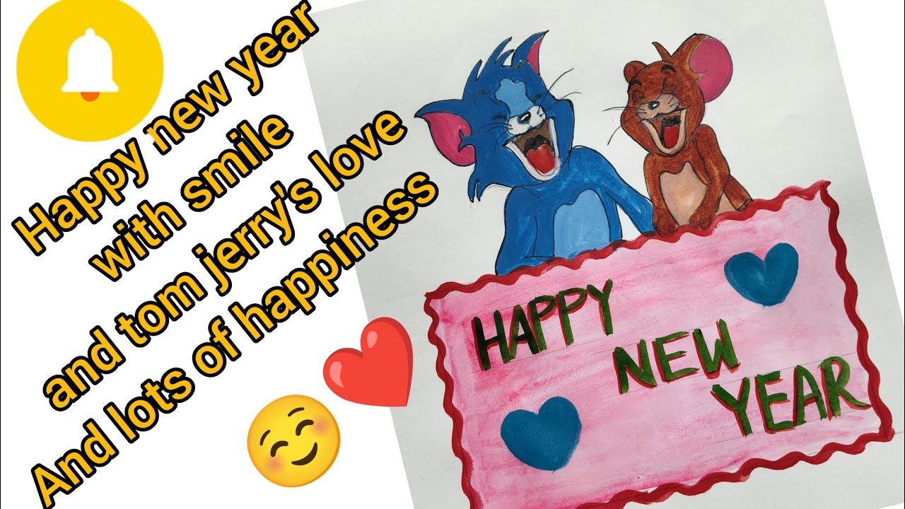HAPPY NEW YEAR DRAWING WITH TOM AND JERRY/HAPPY NEW YEAR COLOUR DRAWING 