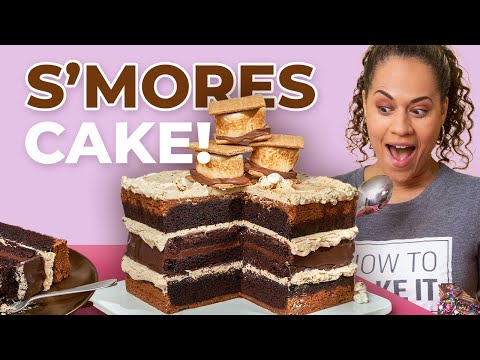 This Cake Tastes Like A GIANT S'MORE! Marshmallow Buttercream How To Cake It