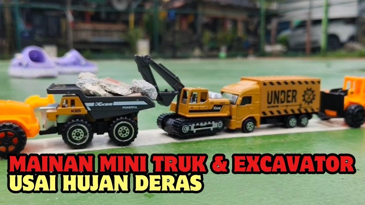 🔴MAINAN MINI TRUK, KONTAINER, DAN LONG TRUK USAI HUJAN DERAS