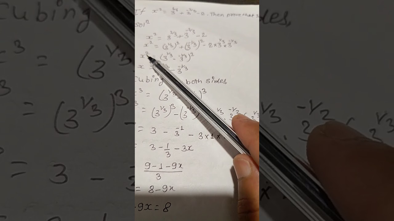 ifx=3^2/3+3^-2/3-2then prove that 3x^3+9x=8 - YouTube
