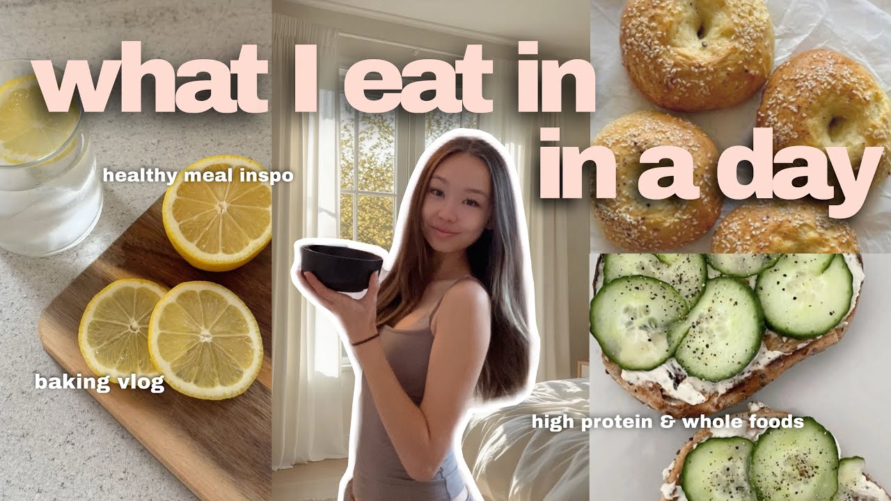 what I eat in a day 🫐🥯 *whole foods, high protein, intuitively eating* build healthy eating habits!!