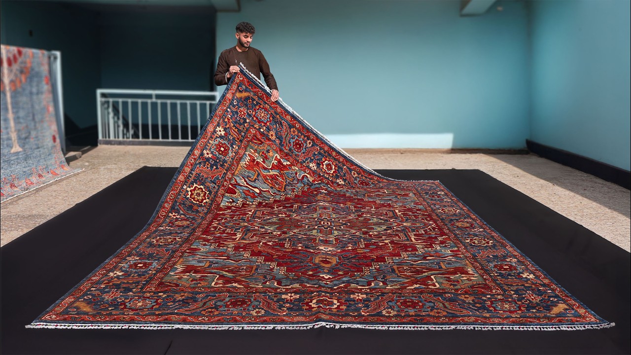 9x12 Red & Navy Heriz Area Rug – Hand-Knotted in Afghanistan