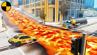 Cars vs Lava Crosses Road #2  BeamNG.Drive