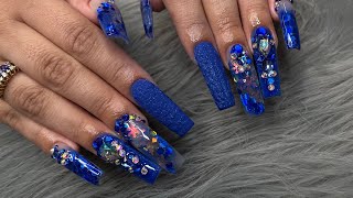 Watch me work | Royal Wonderland | Blue sweater nails | Encapsulated snowflake ❄ | #acrylicnails