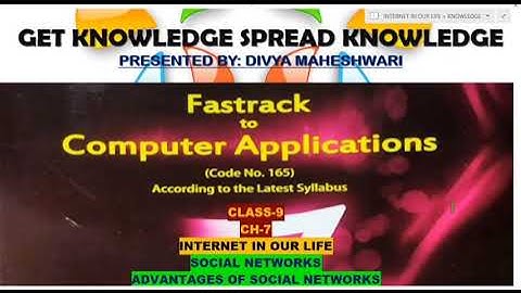 FASTRACK TO COMPUTER APPLICATIONS PART-2 CLASS-9 CH-7 INTERNET IN OUR LIFE