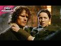 outlander (2016) - claire uses the "damsel in distress" card and the red coats buy it