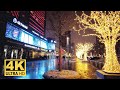 Walk on the Novy Arbat. Moscow street at night during New Year&#39;s holidays UHD 4K