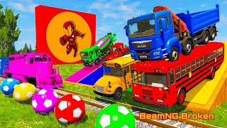 Trains and Cars Crashes - Flatbed Truck Rescue Cars - BeamNG.Drive