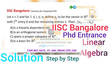 Linear Algebra | IISC Bangalore PhD Entrance | Mathematics | by SUDIP KUMAR | by PMA