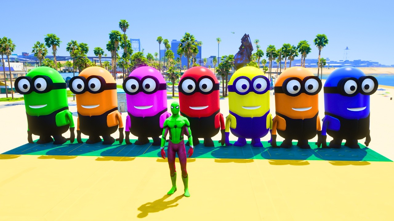 GTA 5 Epic Ragdolls RED SPIDERMAN VS RED MINION VS GREEN MINIONEuphoria Physics & Funny Fails