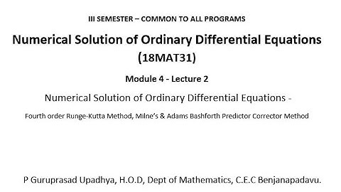 VTU TFN18MAT31 M4 L2 NUMERICAL SOLUTION OF  DIFFERENTIAL EQUATIONS