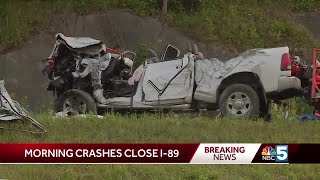 Morning crashes close I-89