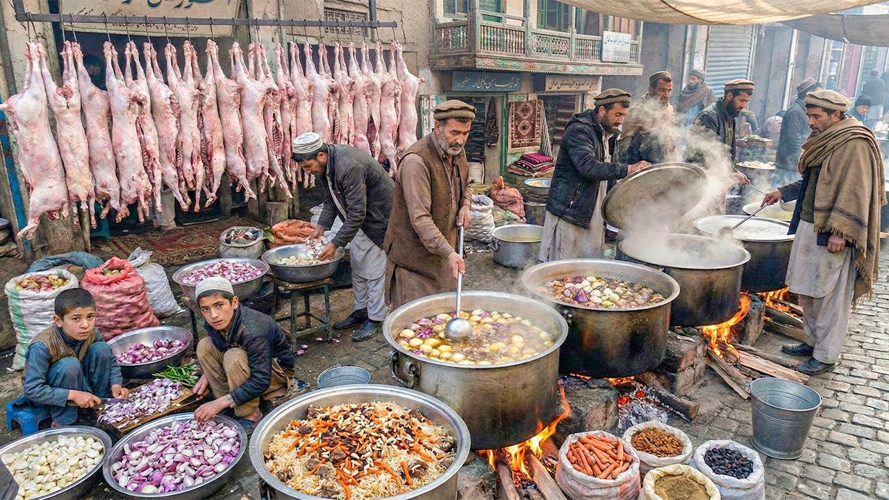 Traditional Afghan Breakfast street food | Kabuli Pulao | roasted chicken | Afghan Bolani