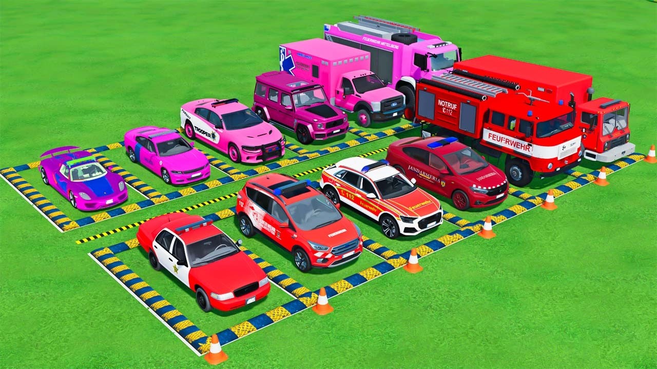POLICE COLORFULL - TRANSPORTING POLICE CARS, AMBULANCE VEHICLES, FIRE TRUCK WITH TRUCK - FS22 #730