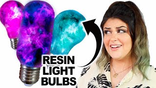 DIY RESIN GALAXY LIGHT BULBS 💡 Making Three Colored Resin Light Bulbs!