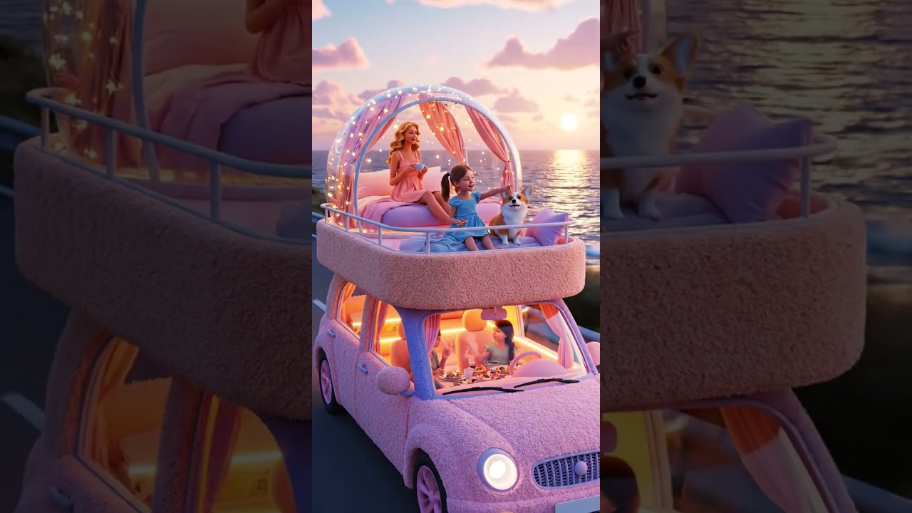 Moving Pool House, AI Car Animation, Dream Roadtrip, Sunset Home
