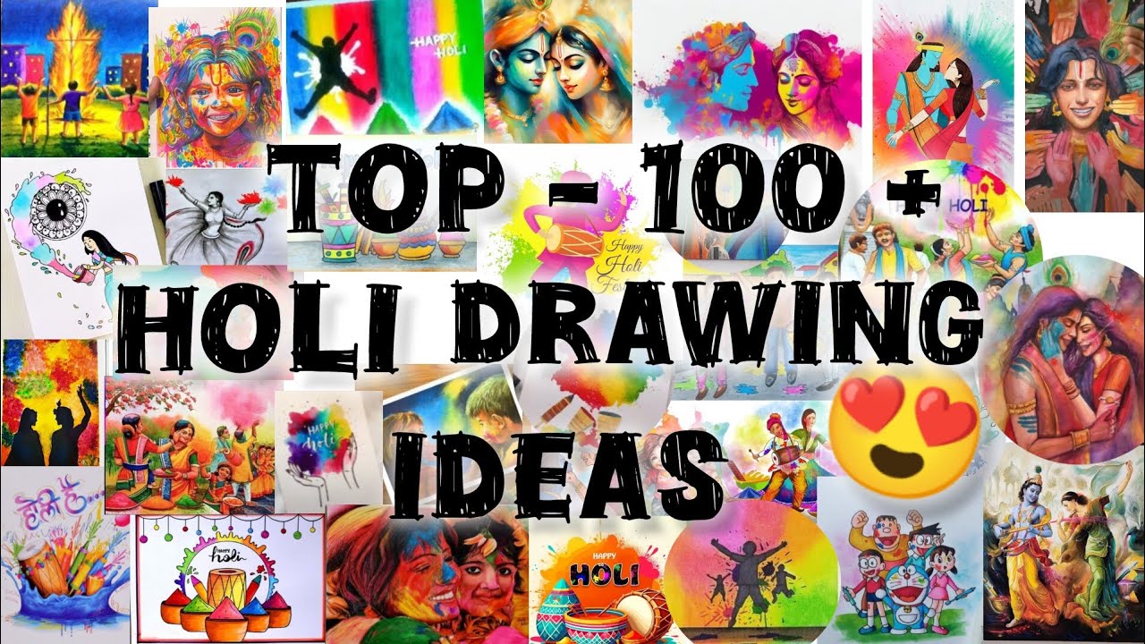 Happy holi drawing / holi drawing easy / holi drawing radha krishna / holi drawing scenery