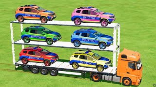 TRANSPORT OF COLORS ! COLOREDPOLICE DUSTER CARS TRANSPORTING with TRUCK ! Farming Simulator 22
