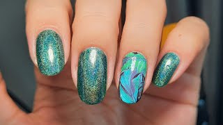 Holographic green nail polish and water sliders/manicure/nail polish by Miss Cheering