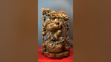 Phật Di lặc gánh đào cùng ngũ phúc - gỗ xá xị (gù hương)