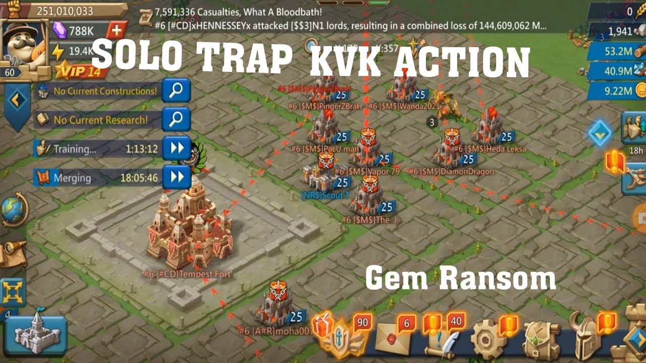 LORDS MOBILE - LORDS MOBILE F2P SOLO TRAP KVK ACTION || 200K GEM RANSOM