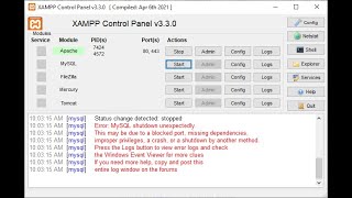 How to solve, Error MySQL shutdown unexpectedly while Starting Xampp Server